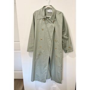 100% cotton green trench coat double breasted